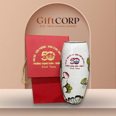 Lọ hoa quà tặng in logo dáng bom men xước