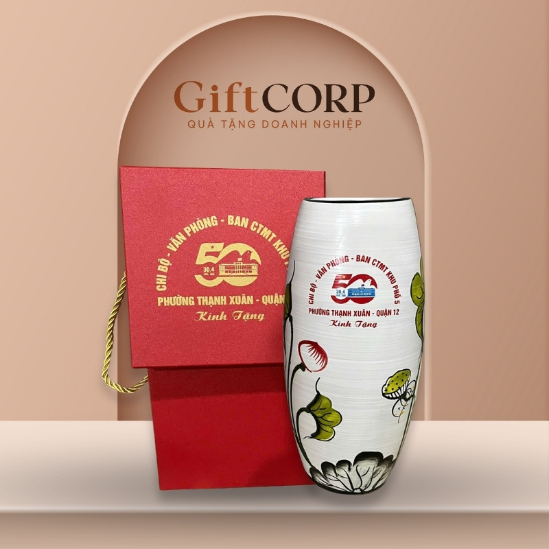 Lọ hoa quà tặng in logo dáng bom men xước