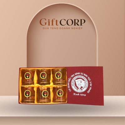 Bộ ly thủy tinh quà tặng in logo dáng trụ đáy xoáy