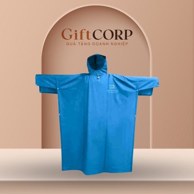 Áo mưa cánh dơi quà tặng in logo vải dù vân tổ ong màu xanh dương AM-05