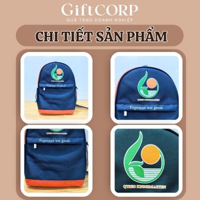 Cận cảnh chất vải và logo in rõ nét trên bề mặt balo