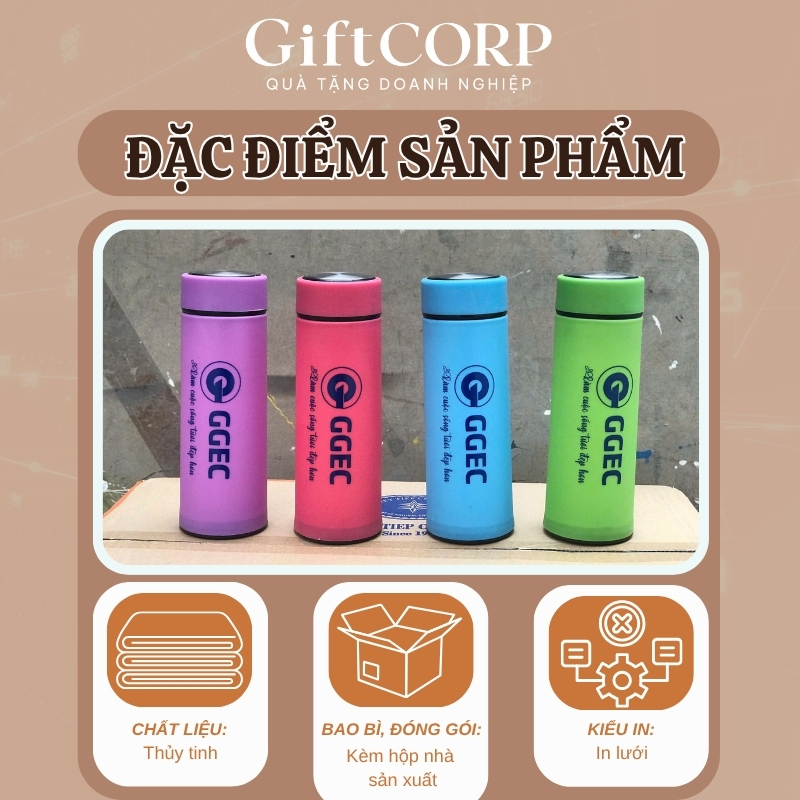 Thông tin cụ thể bình nước thủy tinh in logo