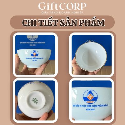 Hình ảnh thực tế các mặt của bát cơm in logo