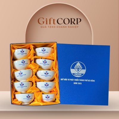 Bộ 10 bát cơm quà tặng in logo sứ trắng Bát Tràng BBC-03