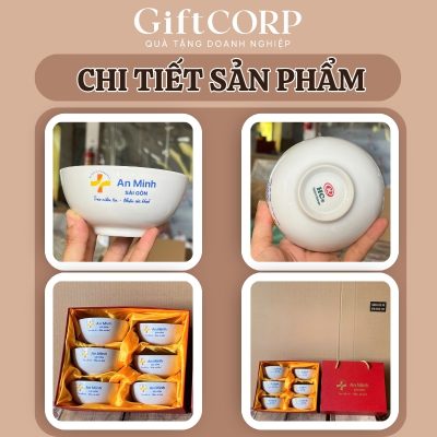 Cận cảnh các mặt của bát cơm kèm hộp quà lót lụa sang trọng