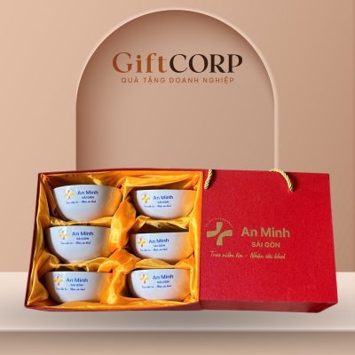 Bộ 6 bát cơm quà tặng in logo sứ trắng Bát Tràng BBC-04
