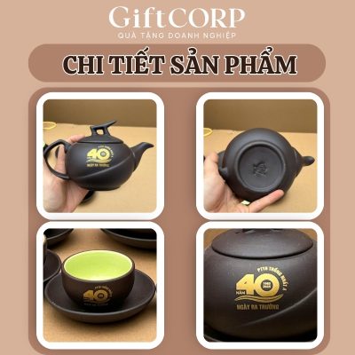 Cận cảnh các mặt của bộ trà và logo in rõ nét trên sản phẩm