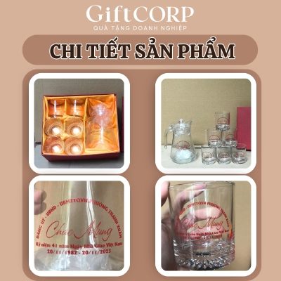 Hình ảnh chi tiết bộ bình cốc thủy tinh in logo