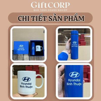 Hình ảnh thực tế bình giữ nhiệt và cốc sứ quai C