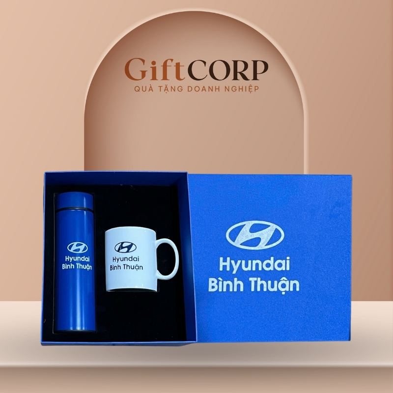 Bộ giftset quà tặng in logo 2 món cốc sứ và bình giữ nhiệt GS-05