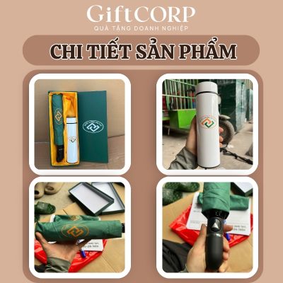 Hình ảnh thực tế bình giữ nhiệt và dù gấp trong bộ giftset