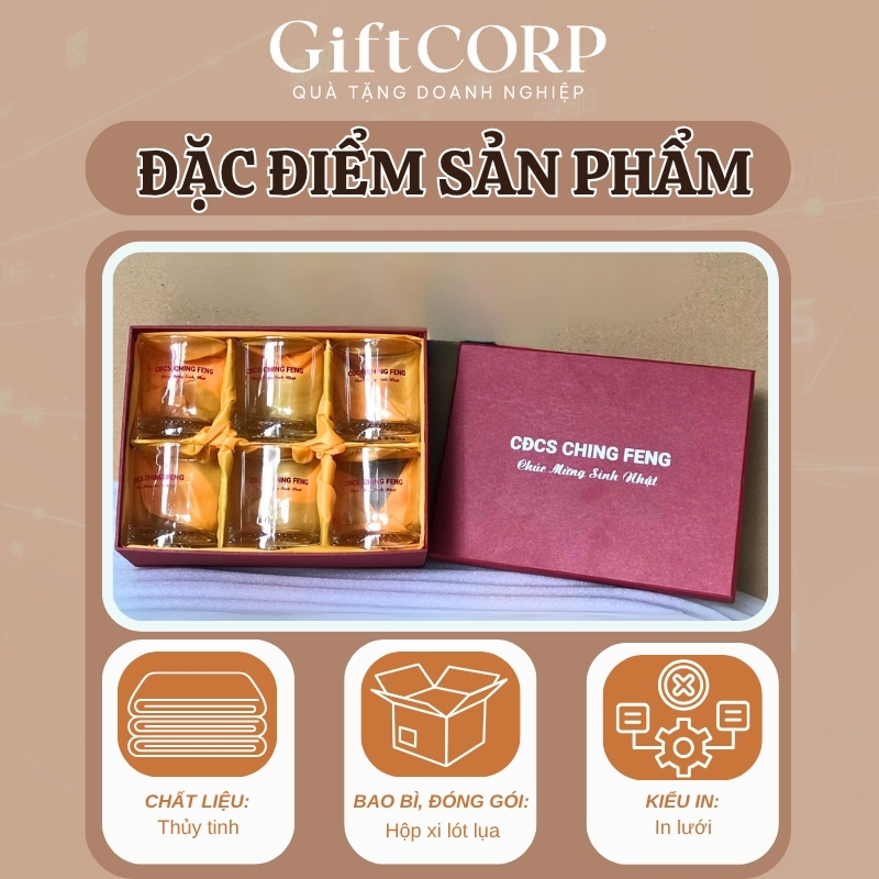 Mô tả chi tiết bộ ly thủy tinh in logo