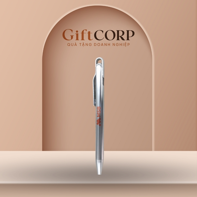 Bút bi quà tặng in logo màu bạc kích thước 14.2cm BB-03