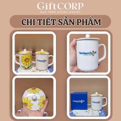 Hình ảnh chi tiết hoa văn và logo in rõ nét trên ly