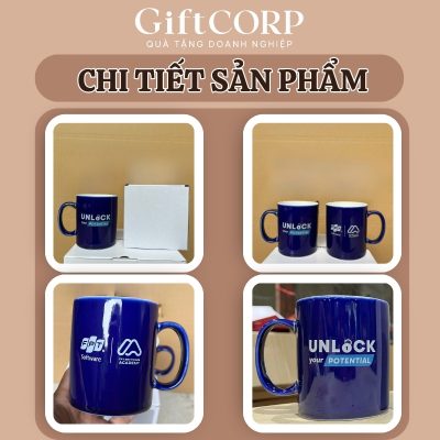 Cận cảnh chiếc ly sứ in logo