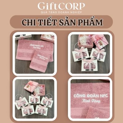 Hình ảnh thực tế logo thêu trên sản phẩm và hộp quà tinh tế kèm theo