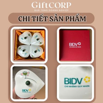 Hình ảnh thực tế logo in trên khay và hộp quà lót lụa kèm theo