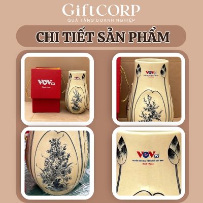 Hình ảnh thực tế họa tiết và logo trên thân bình