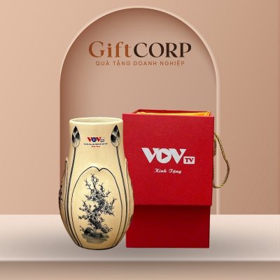 Lọ hoa quà tặng in logo men rạn dáng bom LH-04
