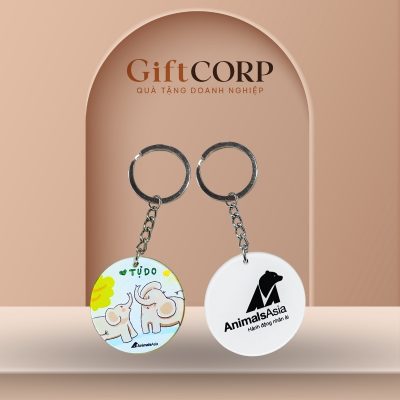 Móc khóa quà tặng in logo nhựa cứng hình tròn MK-03