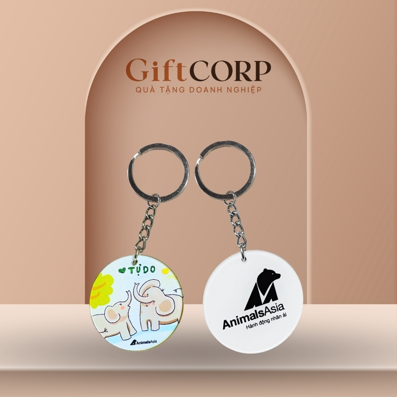 Móc khóa quà tặng in logo nhựa cứng hình tròn MK-03