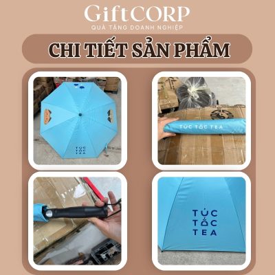 Cận cảnh các chi tiết của ô dù quà tặng in logo