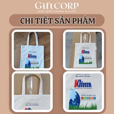Hình ảnh thực tế hoa văn và logo in rõ nét trên túi vải
