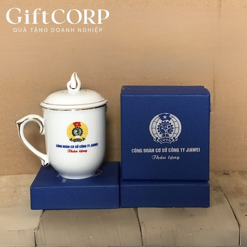 Cốc sứ in logo đại hội công đoàn