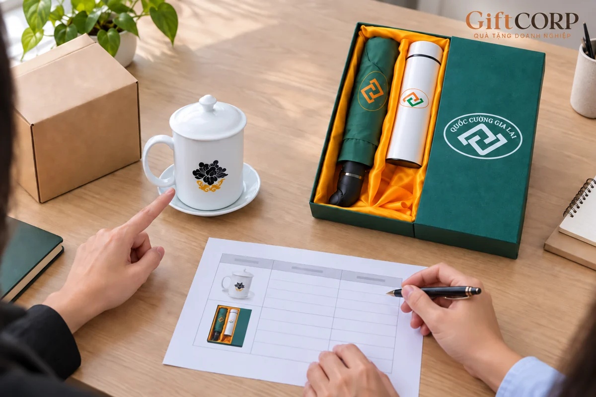 Đối chiếu hai cấu hình mẫu quà với bảng quy cách tại bàn