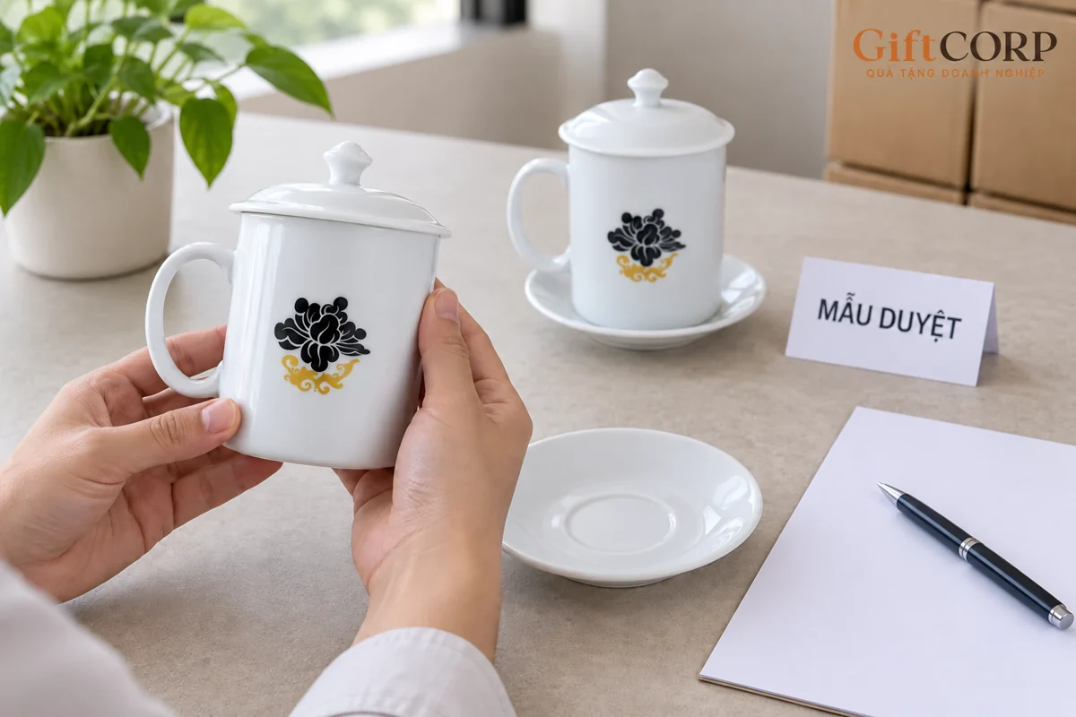 Đối chiếu cốc với mẫu được đặt cạnh thẻ Mẫu duyệt