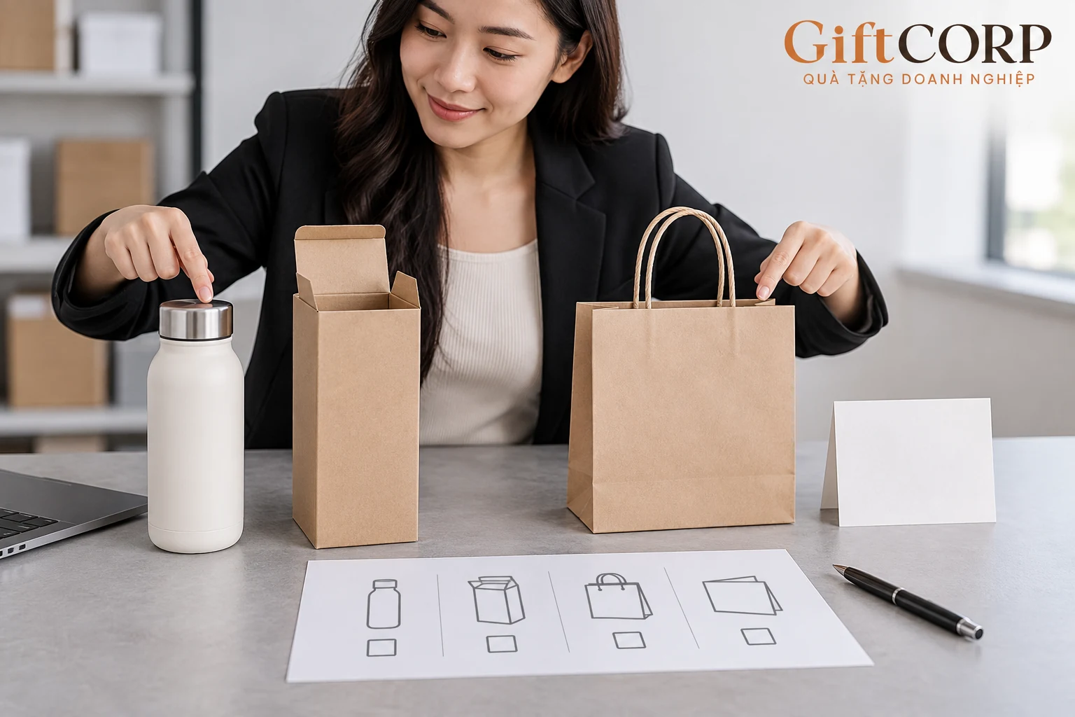 Bình, hộp, túi và thiệp được đối chiếu thành từng phần cần báo