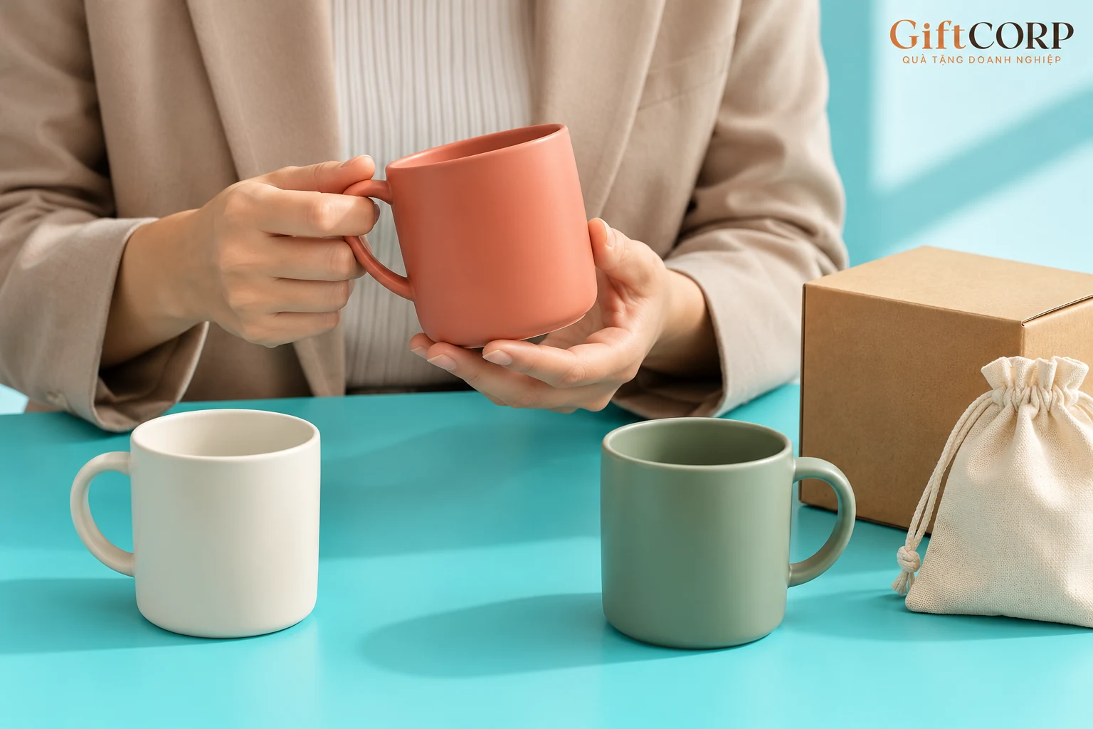 Một nhóm cốc xanh nhỏ được xem cùng bản yêu cầu