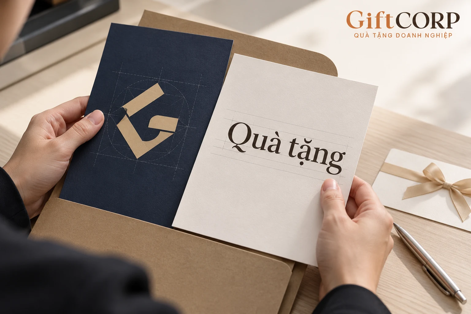 Bản biểu tượng và mẫu chữ Quà tặng đặt cạnh nhau để bàn giao