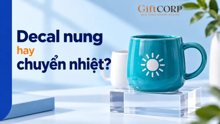 Cảnh dựng cốc xanh với biểu tượng mặt trời cạnh chữ Decal nung hay chuyển nhiệt