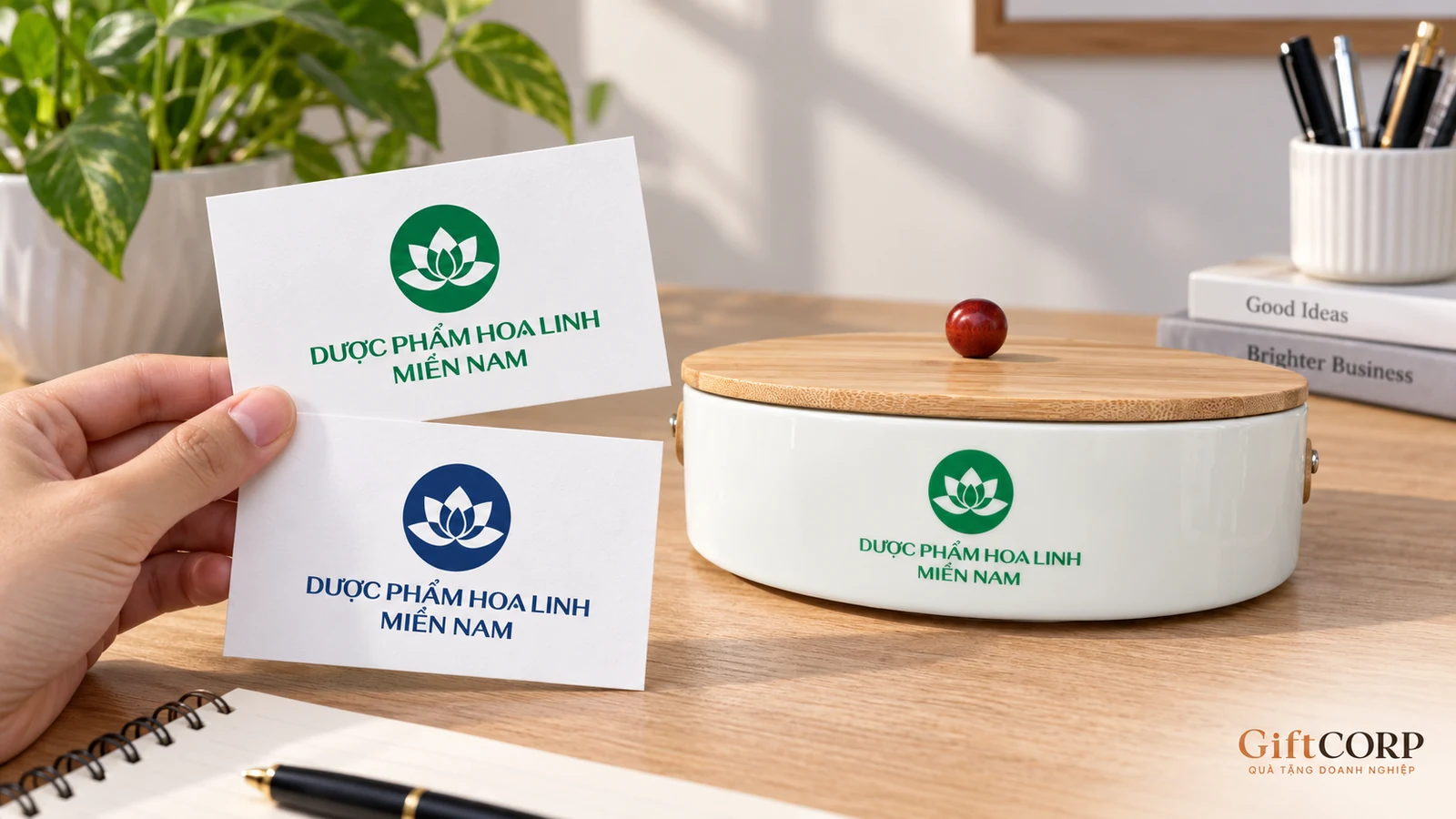 Mẫu hộp sứ có nhận diện xanh được xem cùng hai bản hình trên giấy